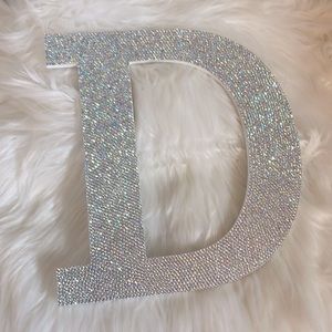 Letter “D” with Individually hand placed rhinestones.  Very special gift.